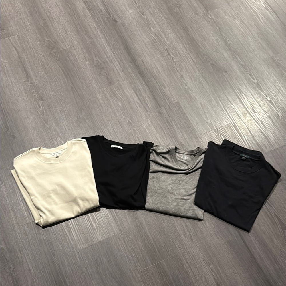 J Crew and Zara Men's Classic Crew Neck T-Shirt Set - Black, Gray, Cream